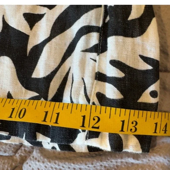 Rachel & Zoe 100% Linen Pull-On Wide Leg Pants Large Tropical Leaf Black White - Picture 8 of 9